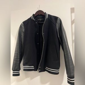 Zara faux leather varsity bomber jacket